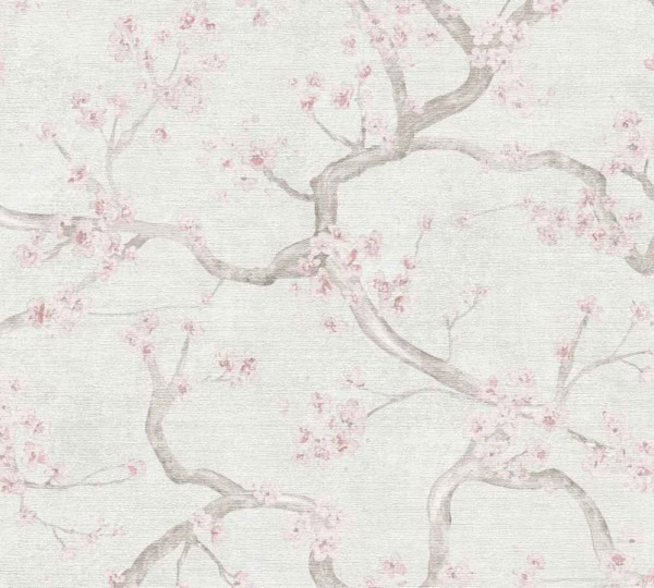 Papel pintado Cherry Trees fondo gris claro