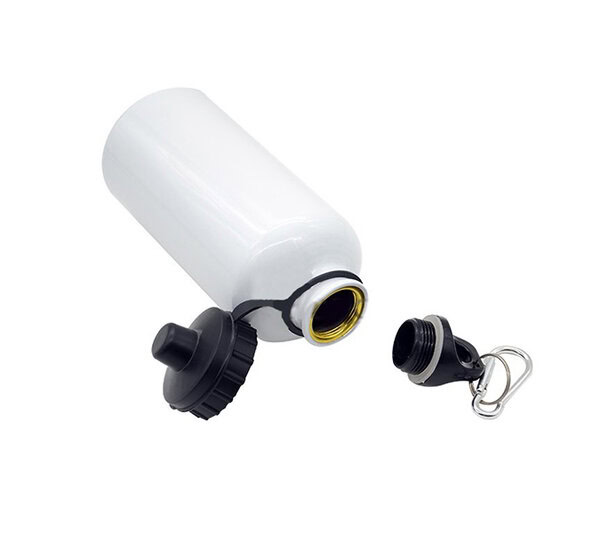 Borraccia con DOPPIO TAPPO a vite e moschettone Sublimatica in Alluminio BIANCO 500 ml. H 19 cm. Ø 7,3 cm. - immagine 2