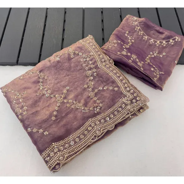 Women's Lavender Silk Saree - Embellished 5.5 m with Blouse Piece - Image 1
