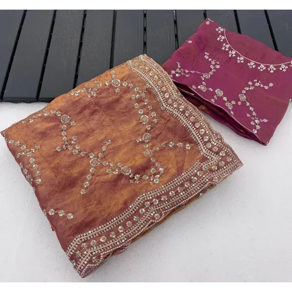 Women's Peach Silk Saree - Embellished 5.5 m with Blouse Piece - Image 1