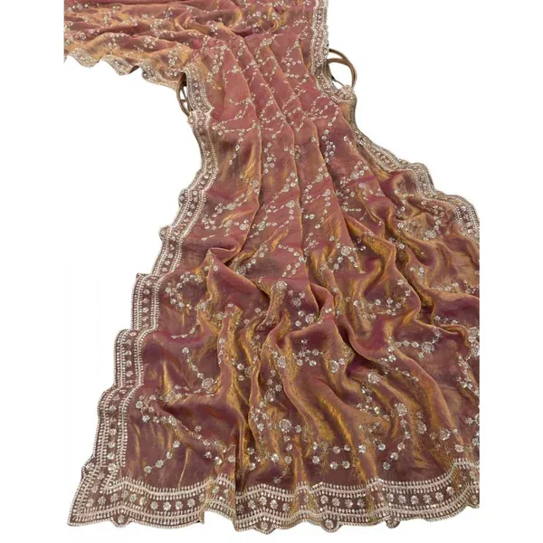 Women's Peach Silk Saree - Embellished 5.5 m with Blouse Piece - Image 3