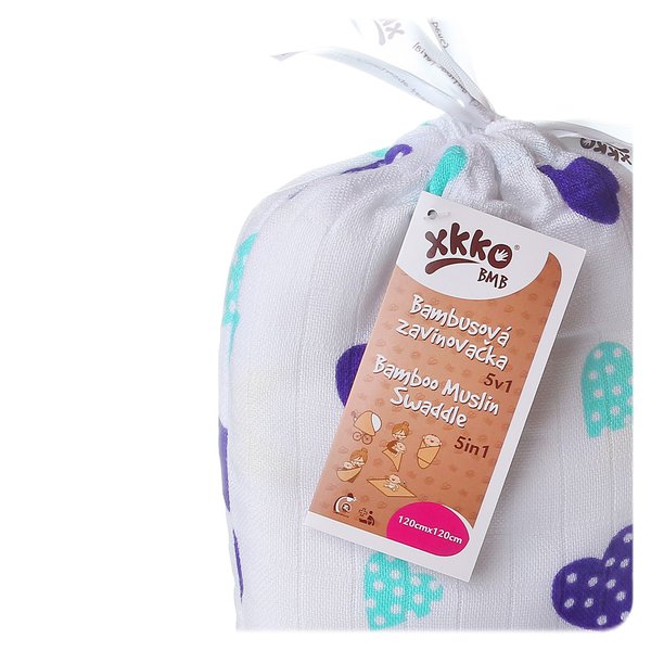 XKKO Bambus Wickeltuch Motiv blaue Herzen - Stoffwindeln
