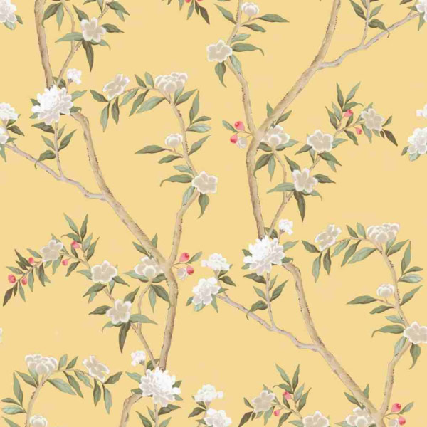 Papel pintadoFlores con hojas fondo amarillo