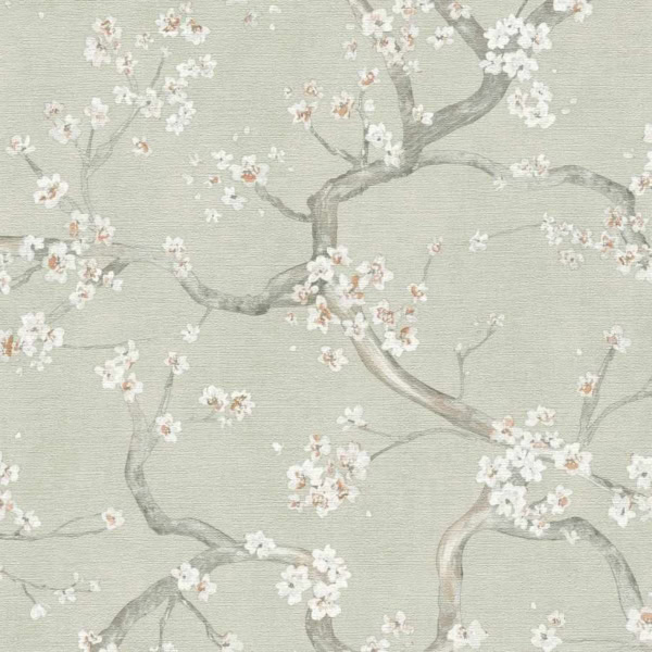 Papel pintado Cherry Trees fondo verde pastel