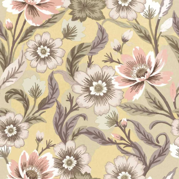 Papel Pintado Flores Elegantes Fondo Amarillo