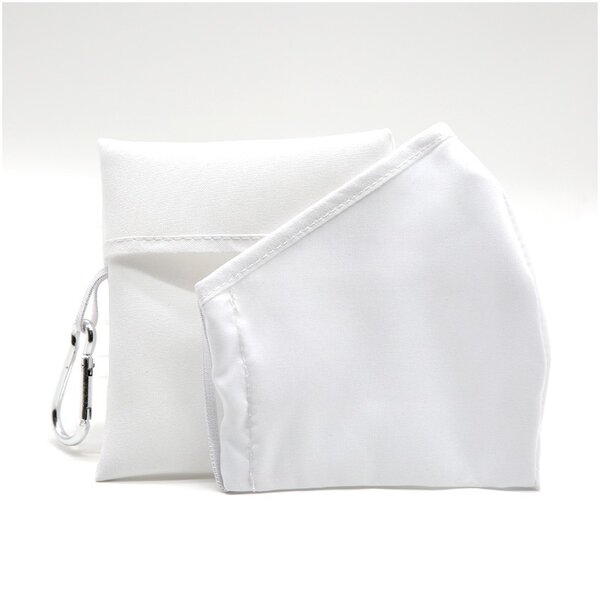 KIT Mascherina FASHION DOPPIO STRATO in poliestere bianco 100% + POCHETTE con moschettone lavabile e riutilizzabile - immagine 3