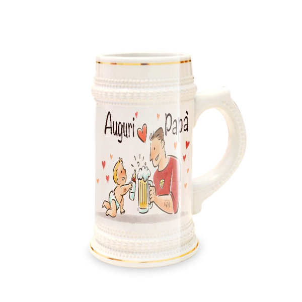 Boccale Birra in Ceramica con Riga Oro e personalizzabile con foto, immagini, testo