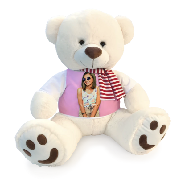 Peluche Gigante Orso Bianco con t-shirt personalizzabile. Altezza peluche da seduto: 50 cm