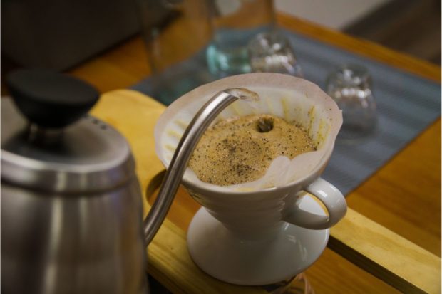 Using a gooseneck kettle for pour-over coffee