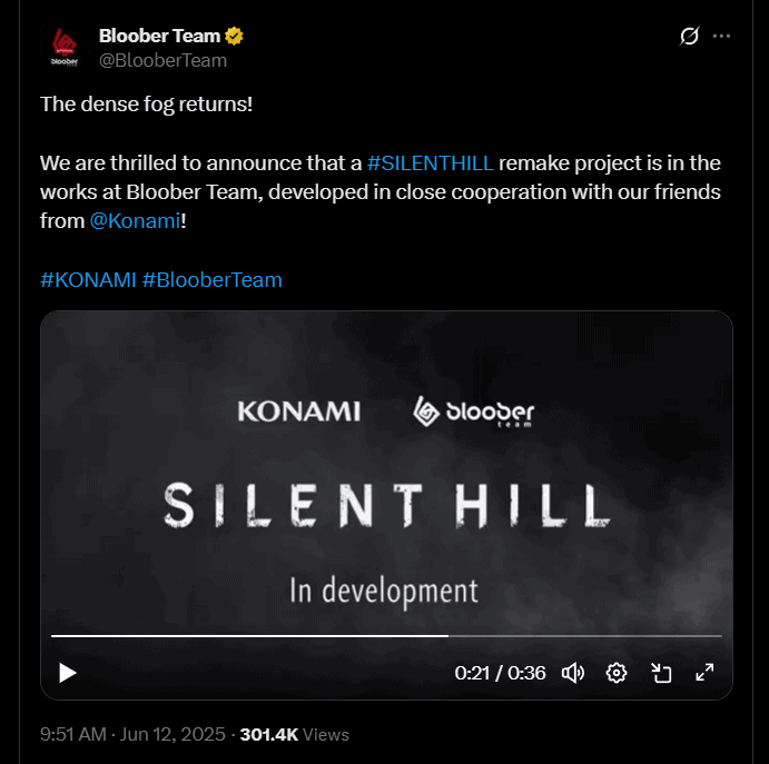 Bloober Team post on X announcing their remake of Silent Hill 1