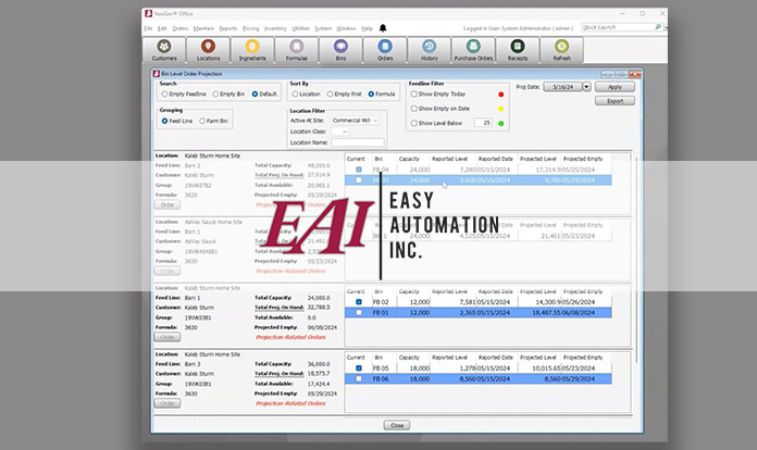 Easy Automation launches Bin Level Order Projection for feed industry