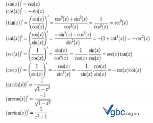 Công thức tính đạo hàm lượng giác