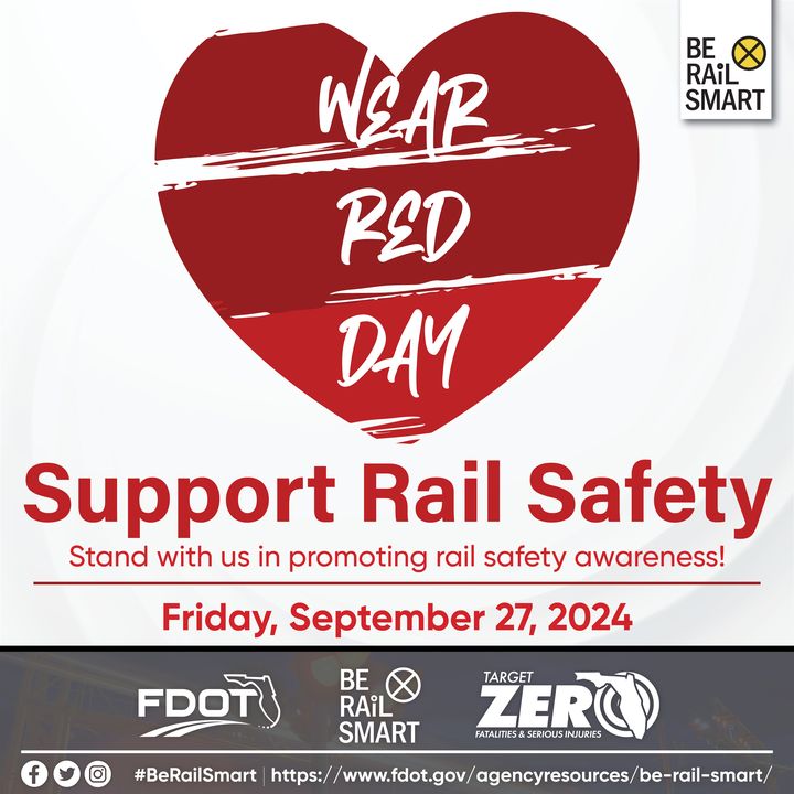 Wear Red Day graphic with a red heart and the words Support Rail Safety, Friday, September 27, 2024.