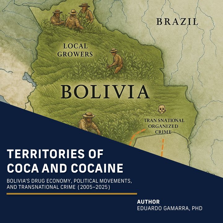 Report cover with an antique-style map of Bolivia, titled Territories of Coca and Cocaine.