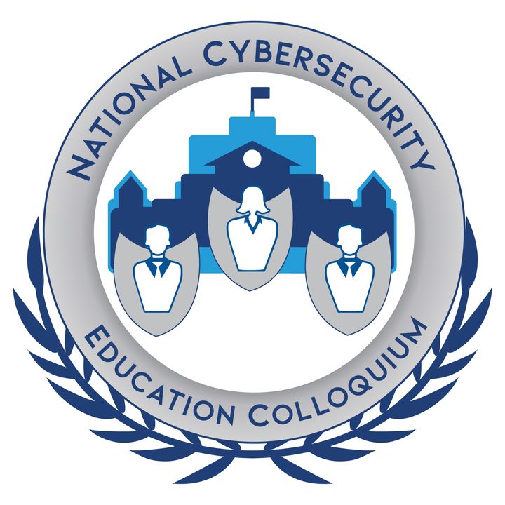 Circular National Cybersecurity Education Colloquium emblem with a blue building and figures inside a laurel wreath.