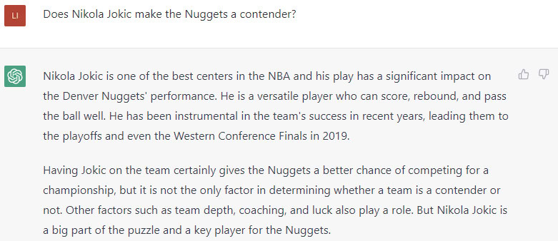 ChatGPT on Nikola Jokic