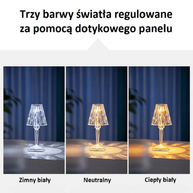 Kryształowa lampa stołowa LED bezprzewodowa Kartell nowoczesna i stylowa. Idealna do sypialni czy w salonu.