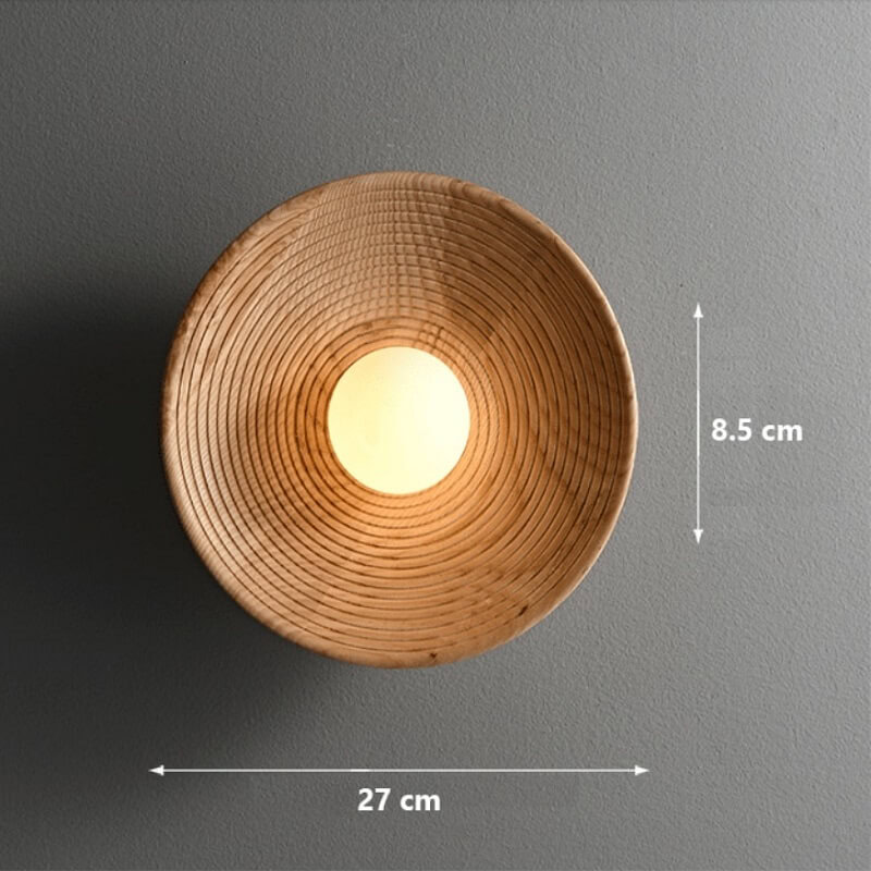 Okrągła lampa ścienna drewniana boho naturalna i piękna. Do sypialni, do salonu, do gabinetu.