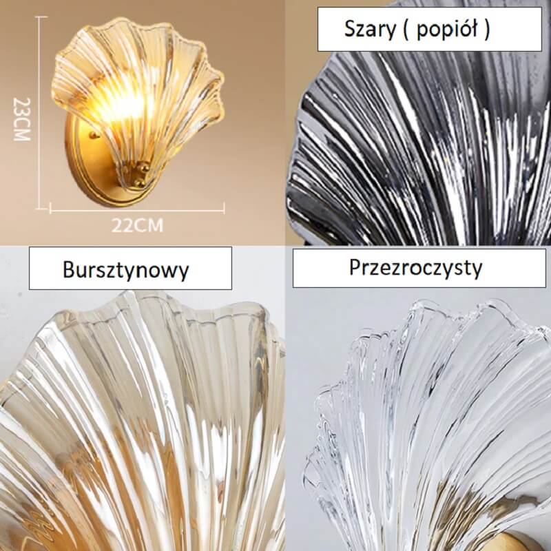 Lampa ścienna Muszla szklana glamour elegancka i zjawiskowa. Do sypialni, do salonu, na przedpokój.
