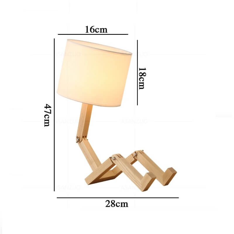 Kreatywna lampa stołowa Drewniany Ludzik skandynawska oryginalna i zjawiskowa. Do sypialni, do gabinetu, do pokoju dziecięcego.