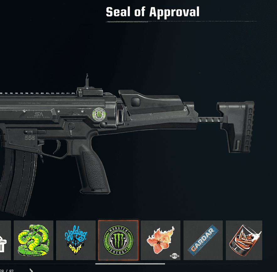 Seal of Approval Monster Energy Weapon Sticker in Black Ops 6 Season 3 Reloaded