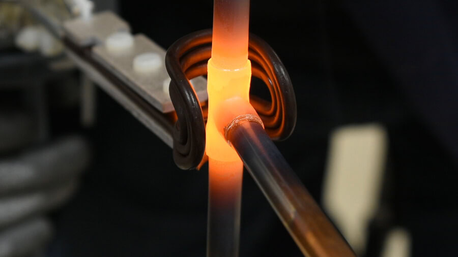 Induction brazing of 3 copper pipes