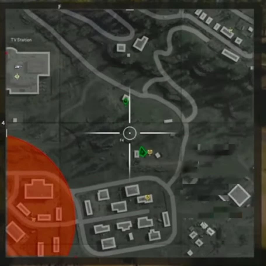 Screenshot of the mini-map near the TV Station in Warzone Verdansk.