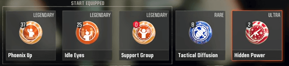 Gobblegums (Pheonix Up, Idle Eyes, Support Group, Tactical Diffusion, Hidden Power) in a pack in the loadout menu. Call of Duty: Black Ops 6 Zombies.