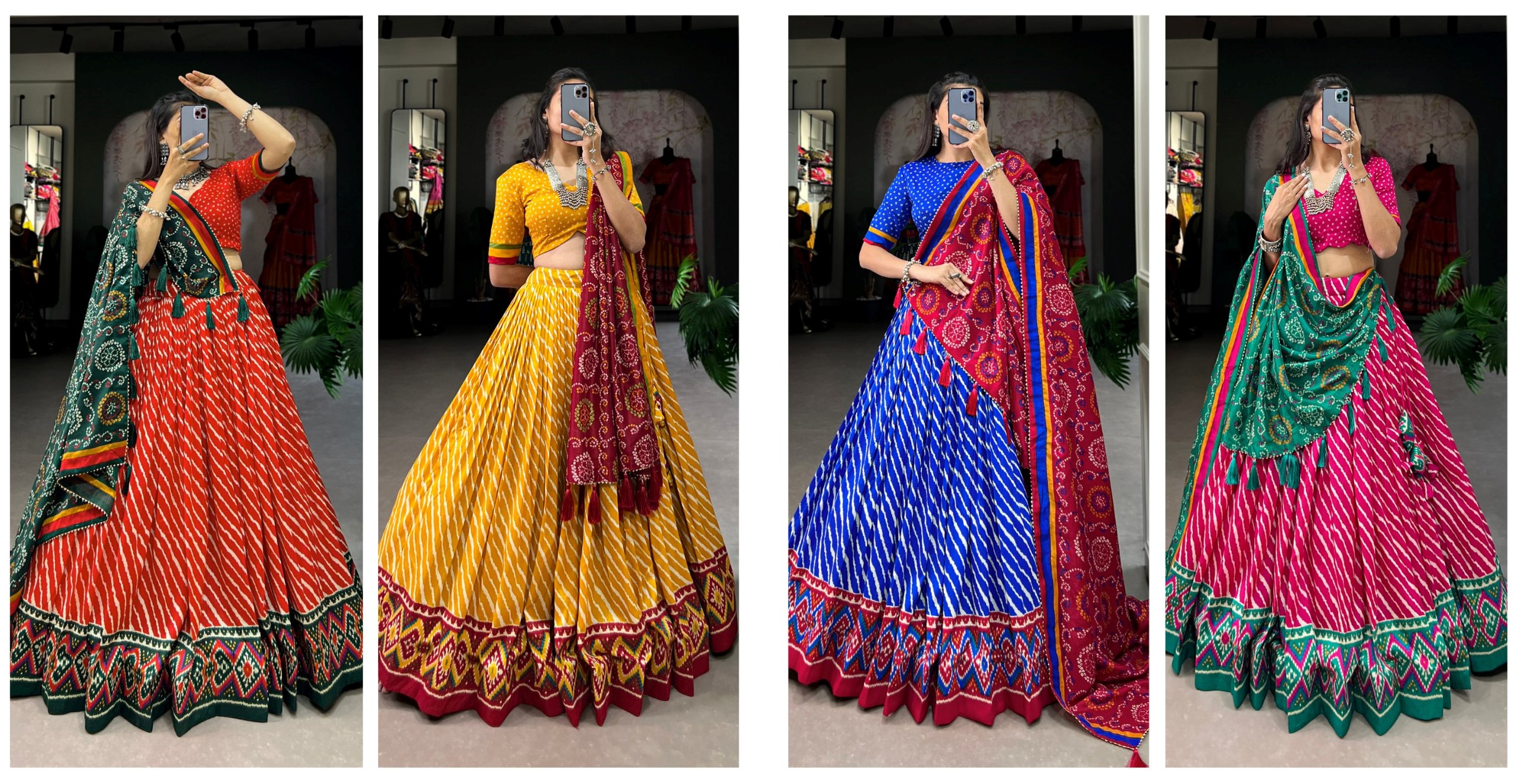 The Enchanting Embrace of Tradition: Our Exquisite Leheriya Print Tussar Silk Lehenga Choli