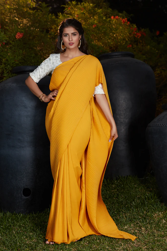 Sunshine and Elegance: Mastering the Yellow Saree with a White Blouse