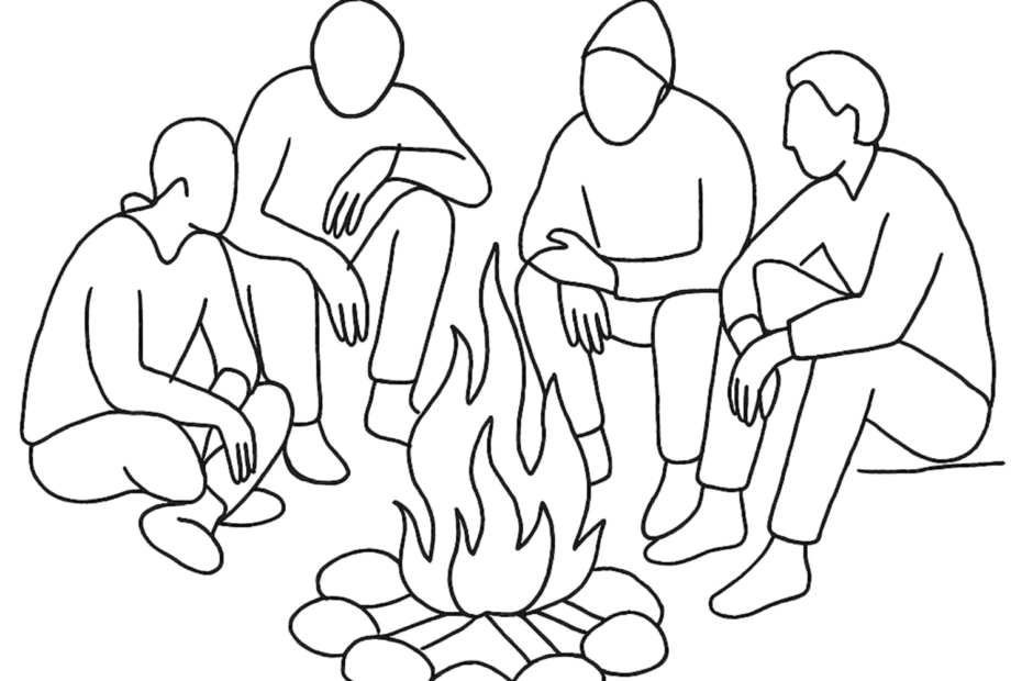 Me+U drijfveren rond een kampvuur