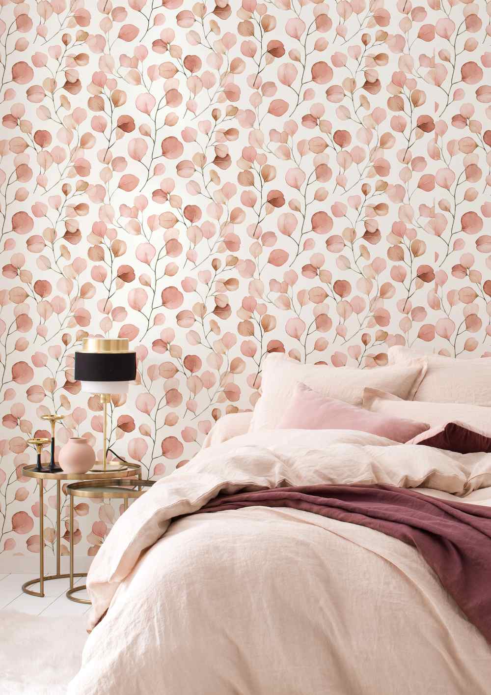 Papel pintado Hojas rosa claro