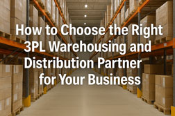 Illustration showing domestic freight transportation across the U.S. with trucks, shipping containers, and a digital route map.