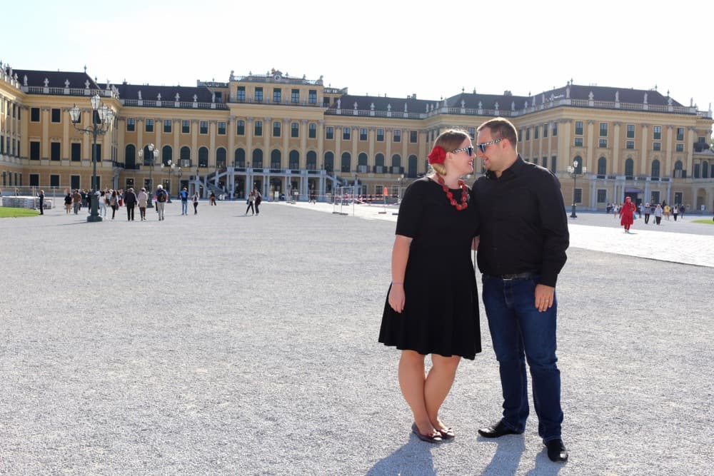 Karolina and Patryk in front of the Schonbrunn Palace Vienna