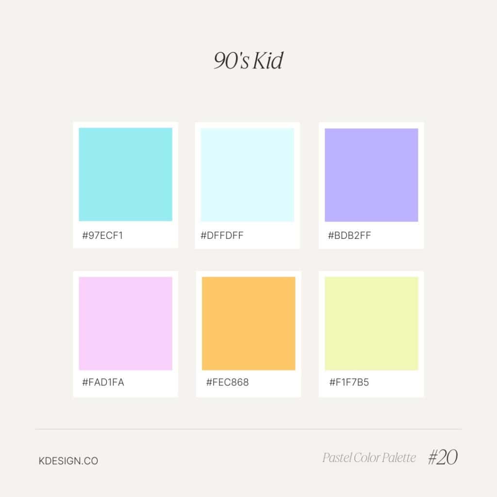 90s kid pastel color palette inspired by the 1990s