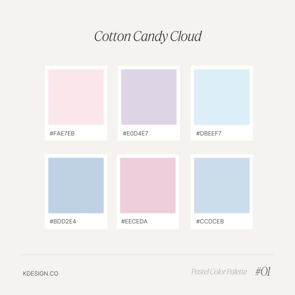 cotton candy cloud pastel color palette with pinks, purples and blues