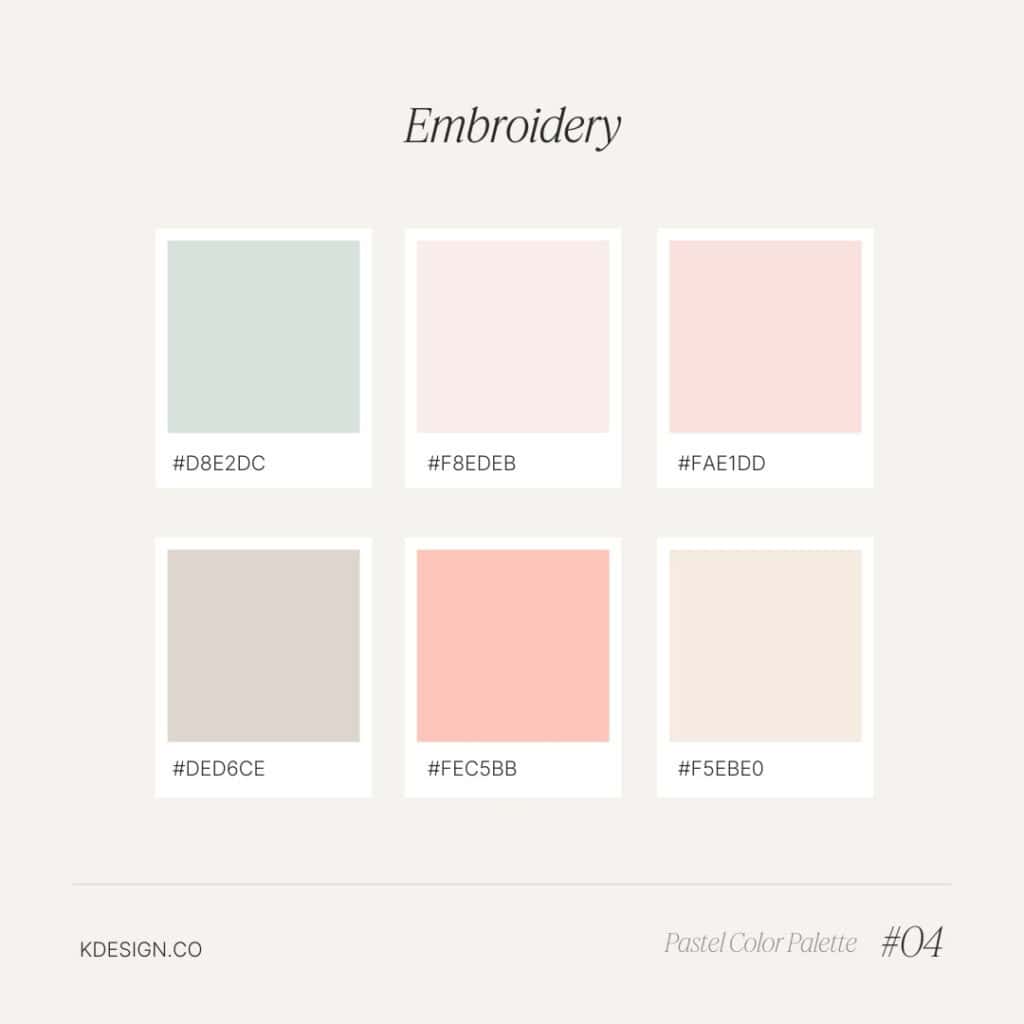 pastel color palette, inspired by muted tones of knitting / embroidery