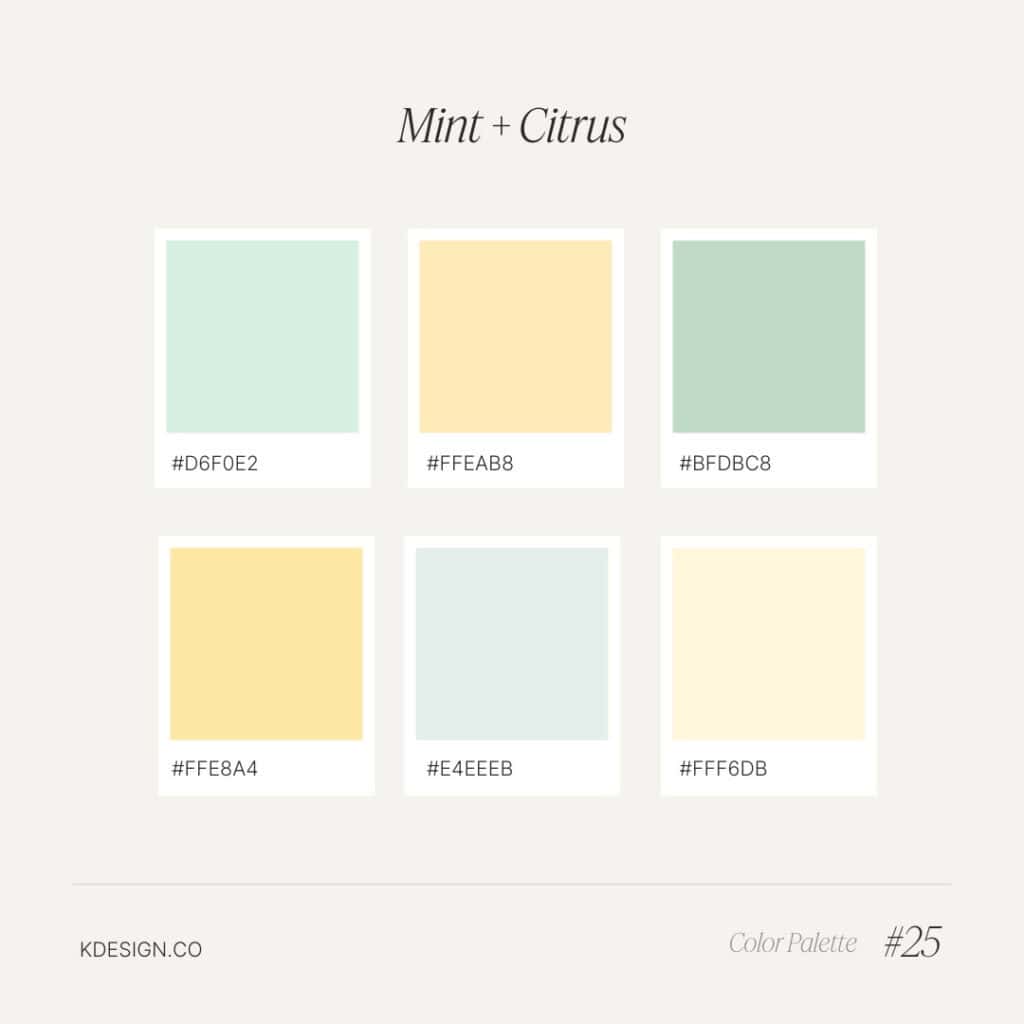 Mint and citrus, pastel color palette with green and yellow tones