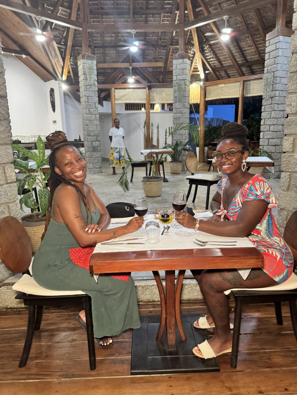 Dinner at Loharno Lodge in Madagascar, travel groups for Black women, where to stay in madagascar