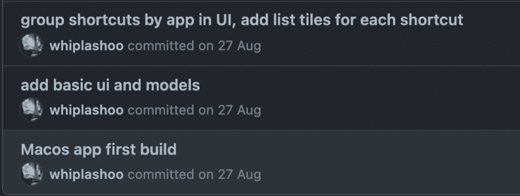 Screenshot of the app codebase's first commit.