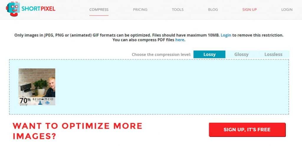Screenshot van shortpixel.com 