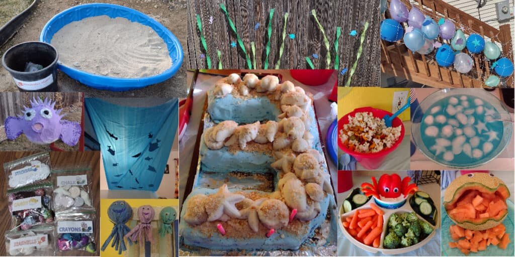 Collage of under the sea party decorations