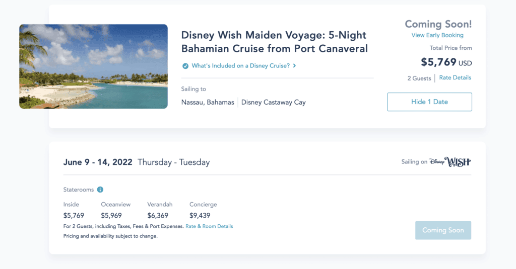 Opening Day Pricing for the Maiden Voyage