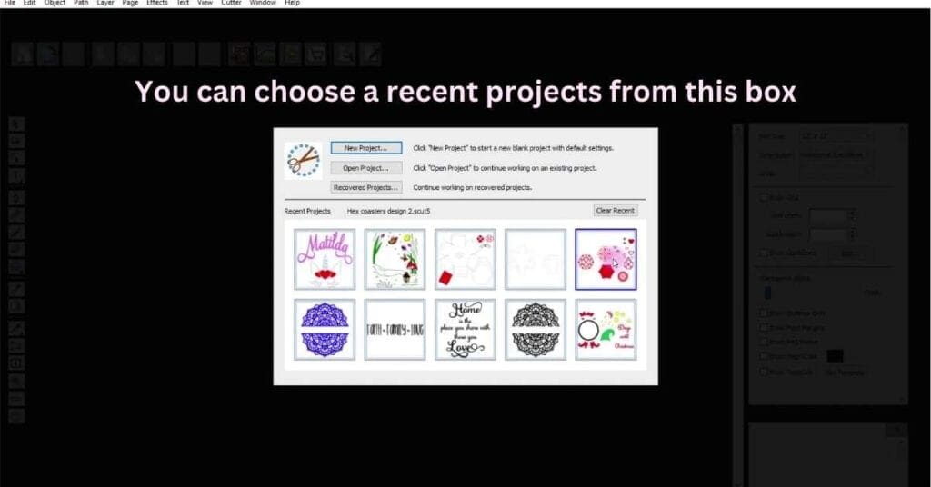 Open a recent project from this screen
