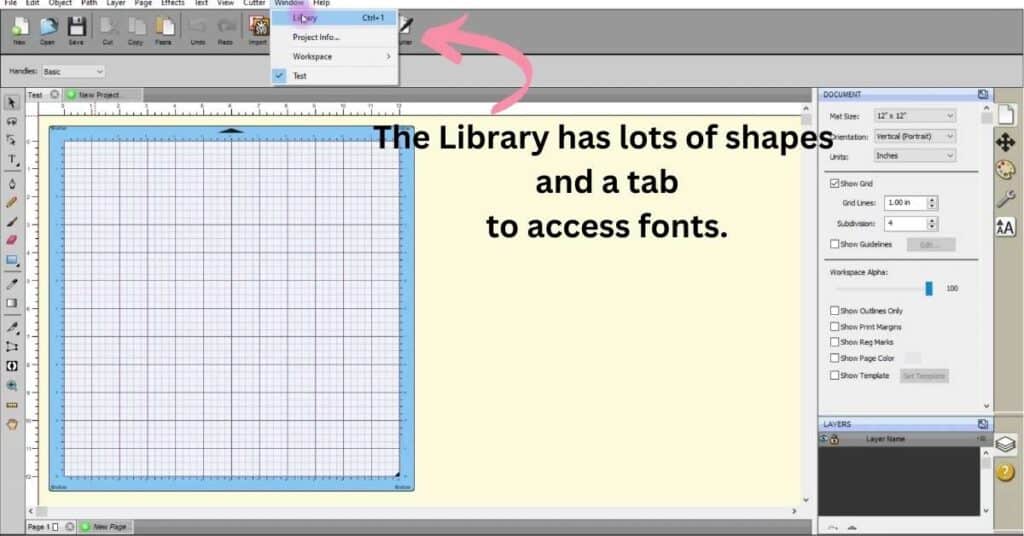 The Library in Sure Cuts A Lot has a lot of shapes and access to your installed fonts