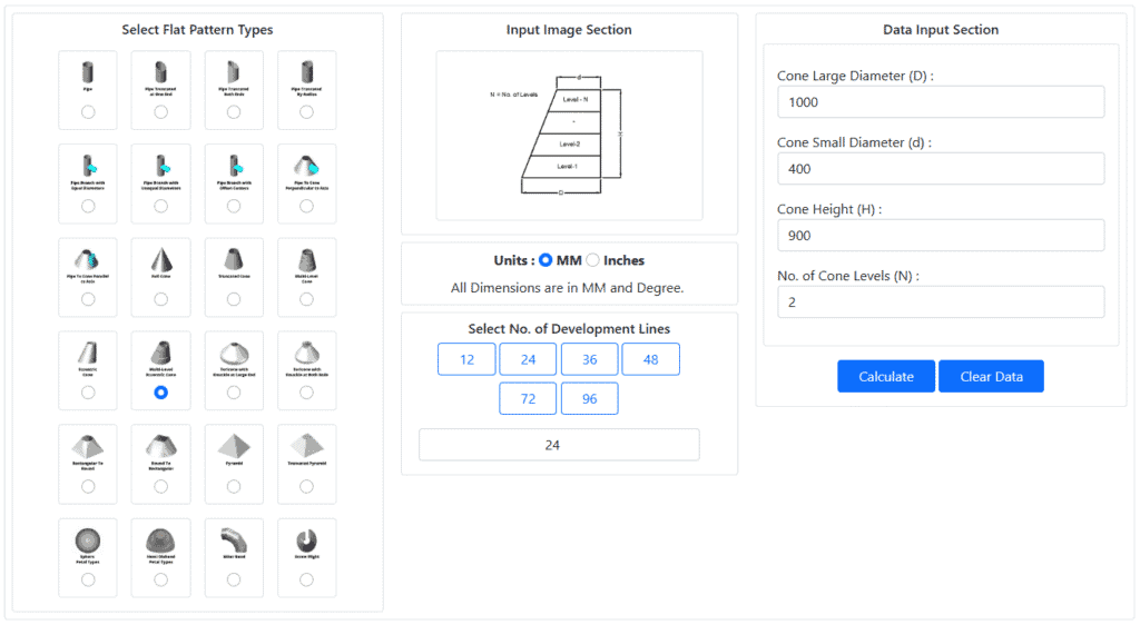 multi stages eccentric cone flat pattern development example input