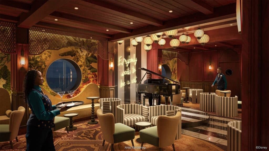 Disney Treasure Infused with the eclectic elegance of an old-school jazz club, the Scat Cat Lounge will interpret the groovy penthouse performance of “Ev’erybody Wants to be a Cat”