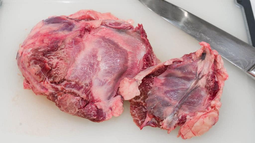 Sauerkraut Goulash Recipe (Csángó gulyás) Meat with lots of connective tissue like this beef cheek work best for Goulash