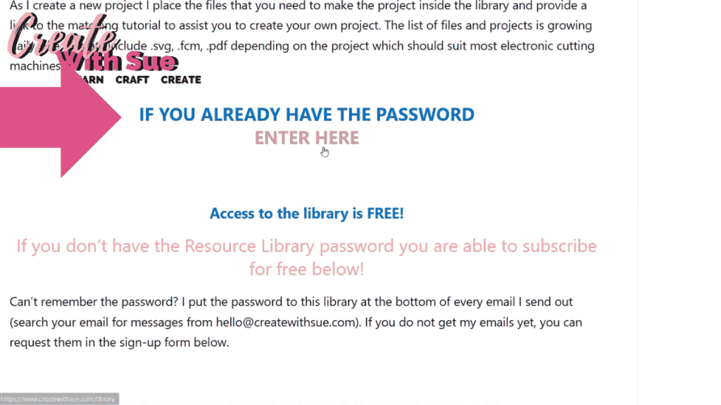 Entering the Create With Sue Resource Library