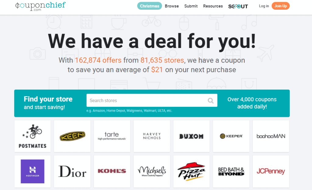 Coupon Chief アメリカ店舗の割引クーポンサイト　キャッシュバック